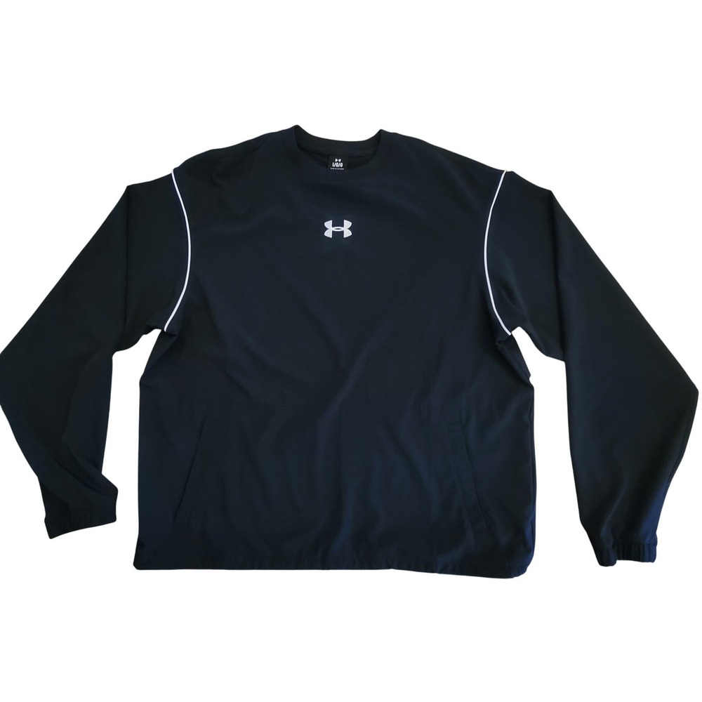Under Armour Armour Windbreaker Mens L Black White Vented Baseball Pullover‎